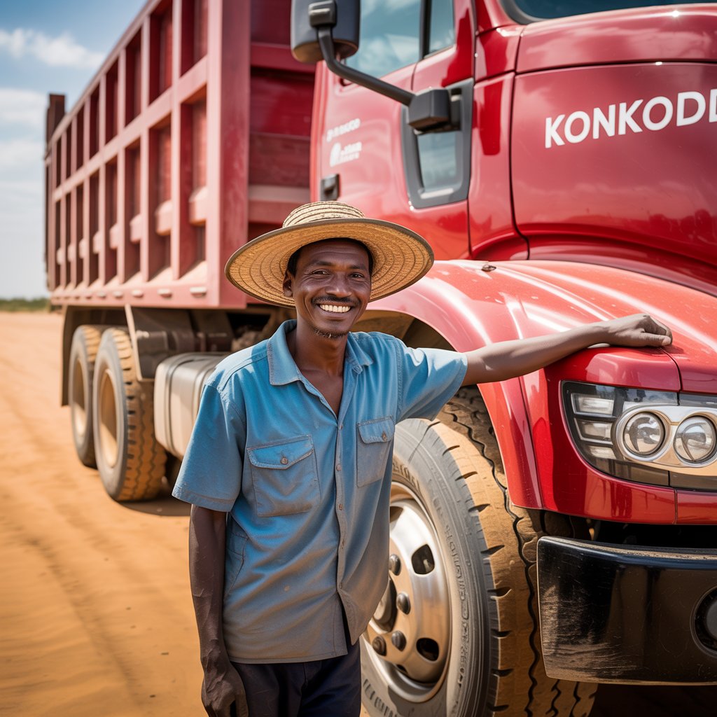 Konkood Sand driver with Howo Sinotruk in Kampala, ready for delivery.